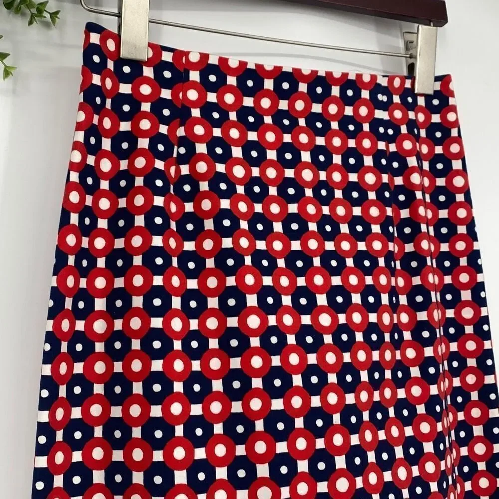 NWOT Boden Richmond MIDI Pencil Skirt Cotton Printed Navy Red White‎ Size 4 Long